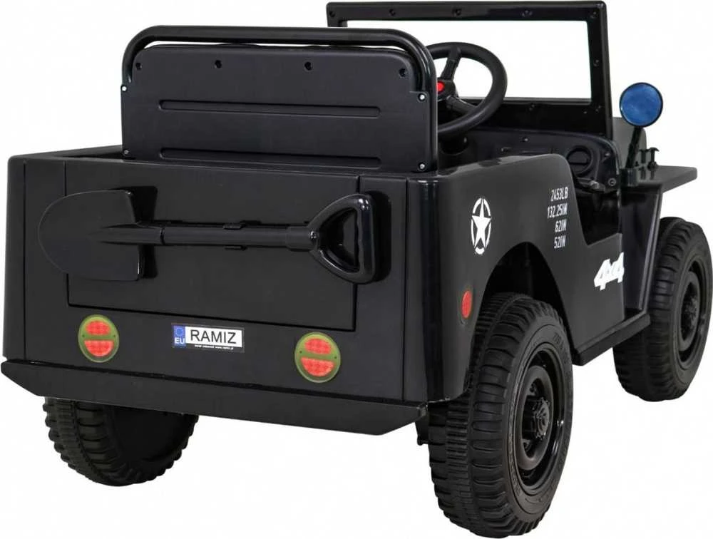 RAMIZ Elektromobilis Retro karinis 4x4 pavara, Juodas