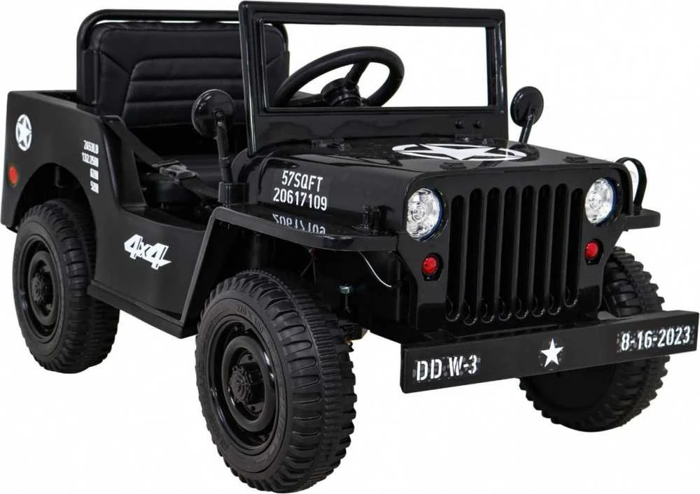 RAMIZ Elektromobilis Retro karinis 4x4 pavara, Juodas