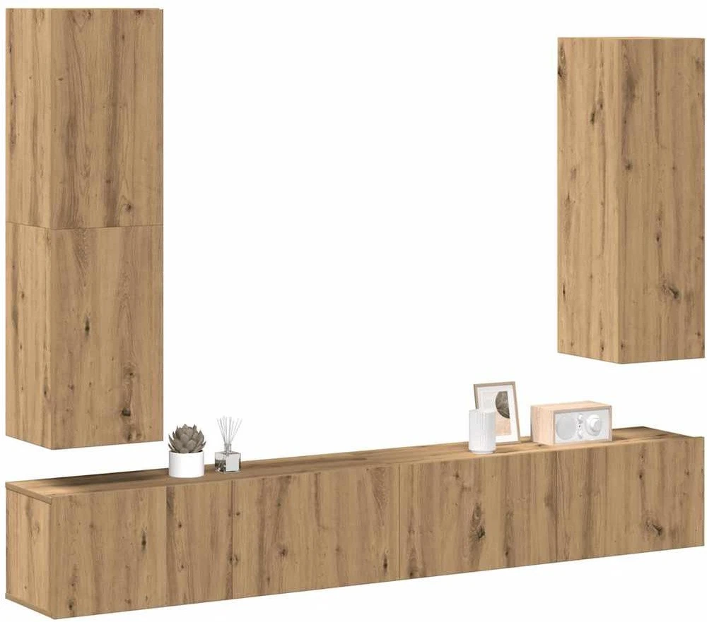 TV staliukas 4 dalių sieninis televizoriaus spintelės komplektas Artisan Oak