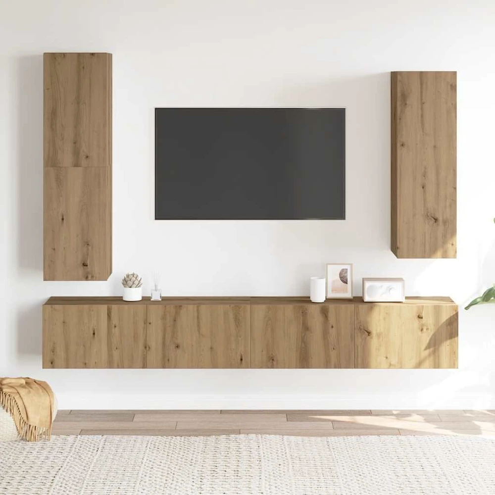 TV staliukas 4 dalių sieninis televizoriaus spintelės komplektas Artisan Oak