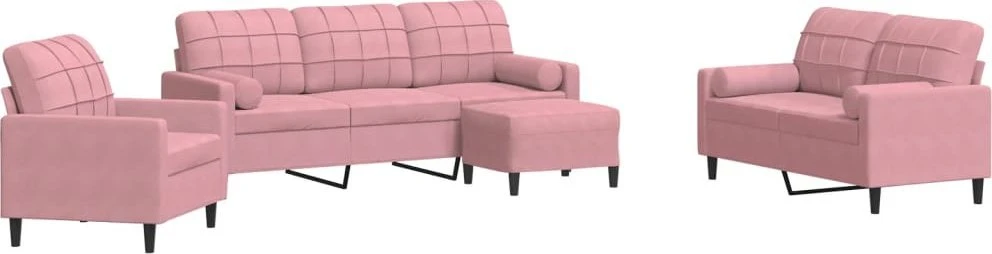 Sofa Sofos komplektas su pagalvėlėmis, 4 dalių, rožinis, aksomas