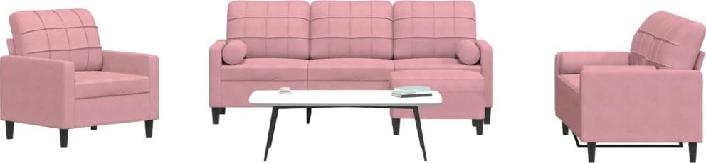 Sofa Sofos komplektas su pagalvėlėmis, 4 dalių, rožinis, aksomas