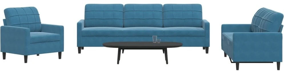 Sofa Sofos komplektas su pagalvėlėmis, 4 dalių, mėlynas, aksomas