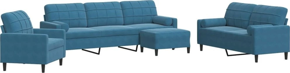 Sofa Sofos komplektas su pagalvėlėmis, 4 dalių, mėlynas, aksomas