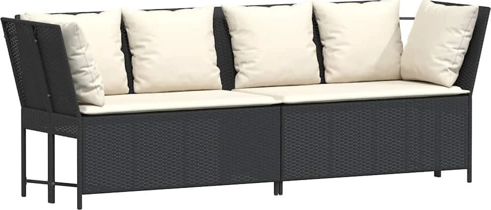 Sofa Sodo komplektas su pagalvėlėmis, 4 dalių, juodas, poliratanas