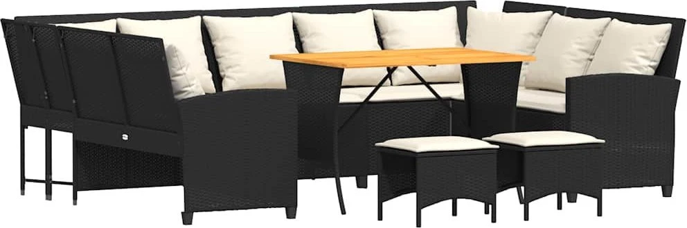 Sofa Sodo komplektas su pagalvėlėmis, 4 dalių, juodas, poliratanas