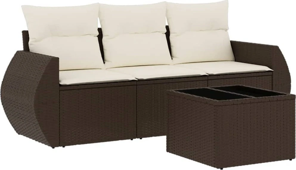 Sofa Sofos komplektas su pagalvėlėmis, 4 dalių, rudas, poliratanas