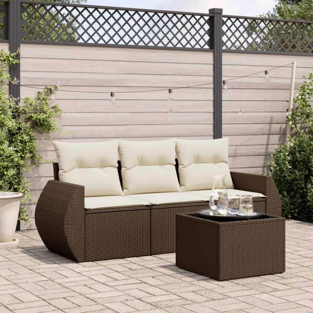 Sofa Sofos komplektas su pagalvėlėmis, 4 dalių, rudas, poliratanas
