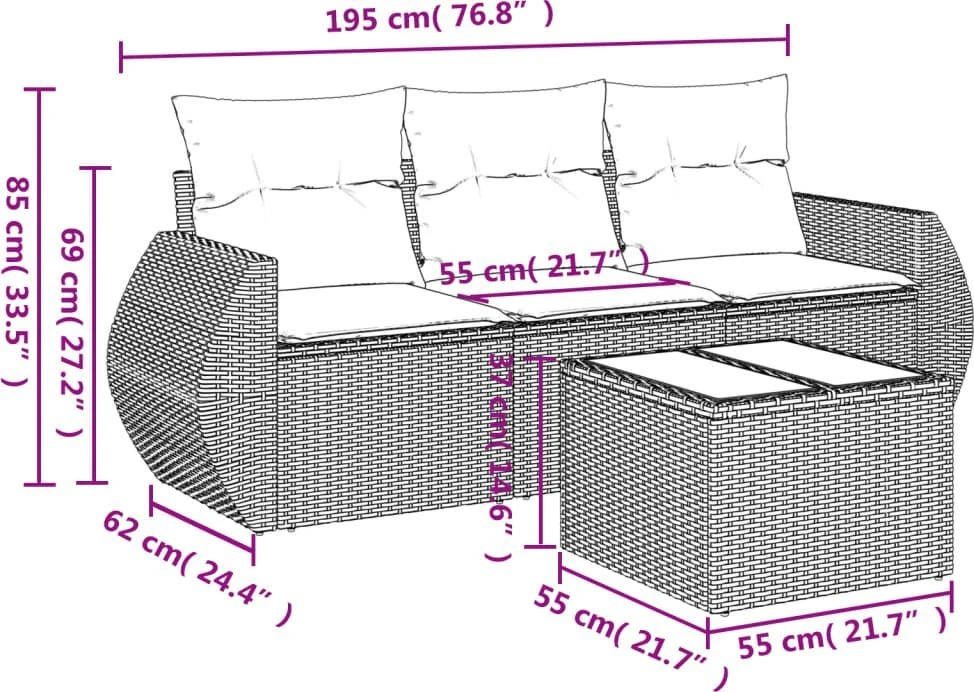 Sofa Sofos komplektas su pagalvėlėmis, 4 dalių, rudas, poliratanas