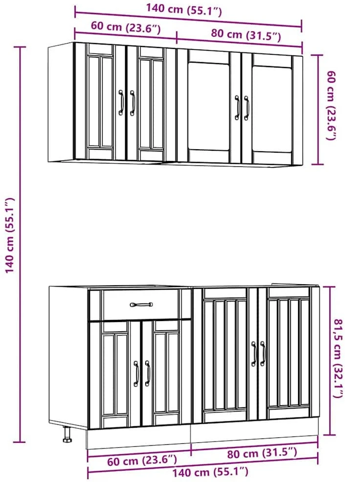 Virtuvinių spintelių komplektas, 4 dalių, Lucca, balta