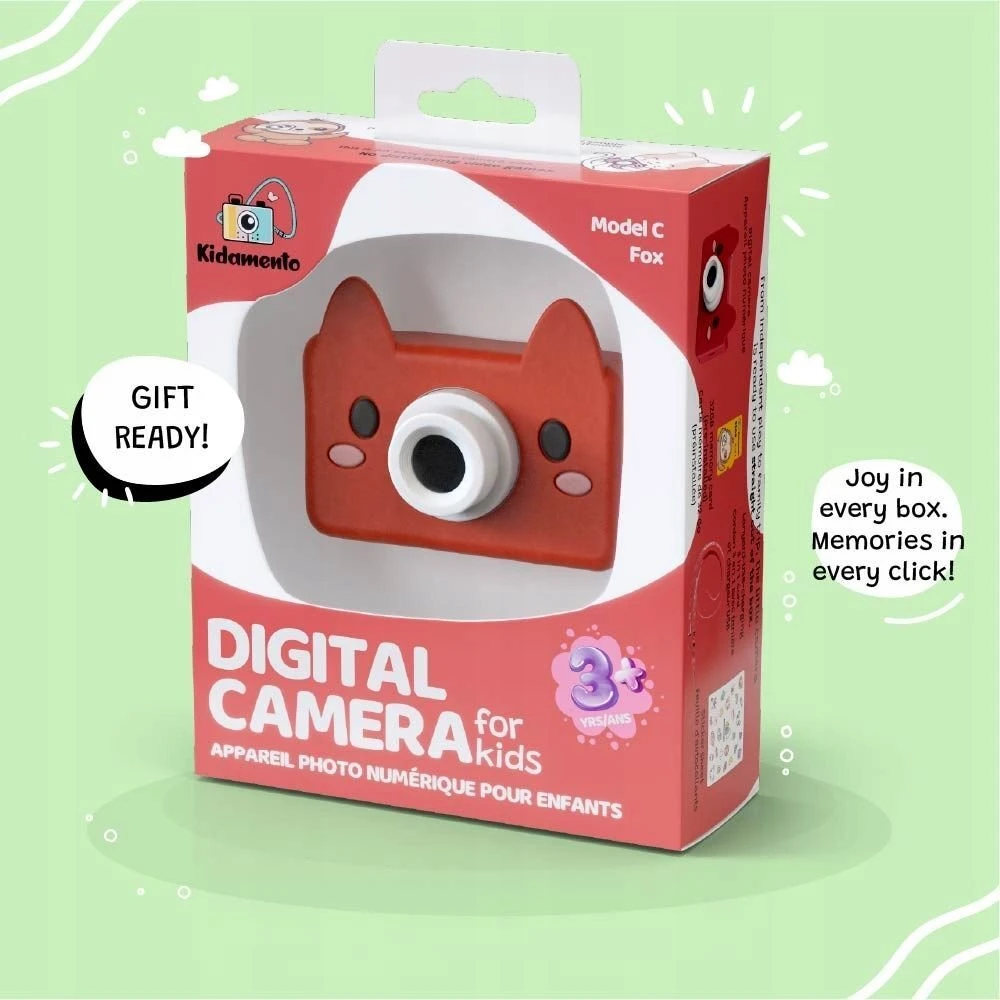 4Cv Mobile Skaitmeninis Aparat Dla Dziecka 24mp Video 1080p Lcd 2" + Karta 32gb / Kiimento / Model C / Fox / Raudona