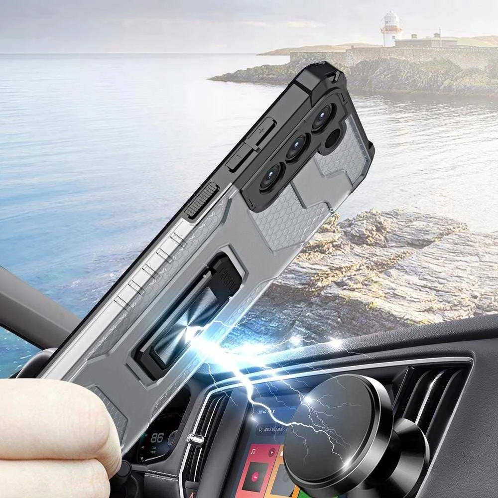 Hurtel Crystal Ring dėklas + magnetinis laikiklis Samsung Galaxy S22 + (S22 Plus), juodas