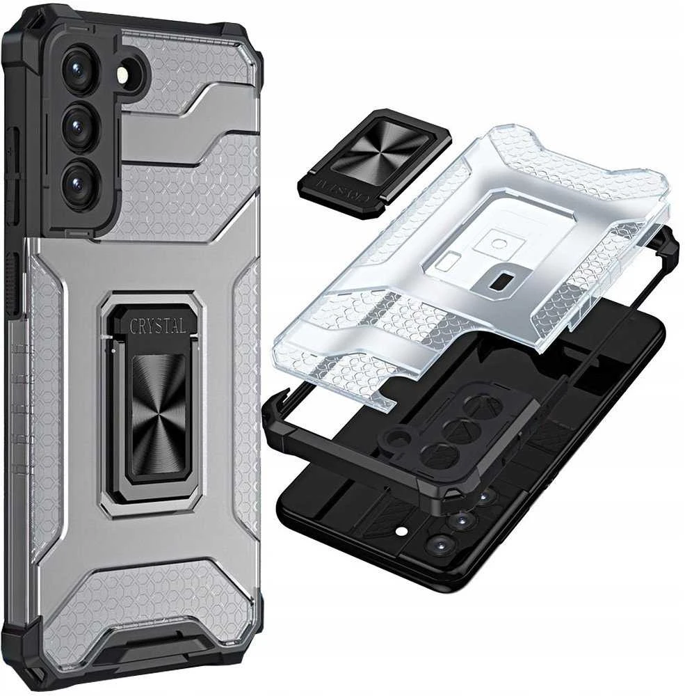 Hurtel Crystal Ring dėklas + magnetinis laikiklis Samsung Galaxy S22 + (S22 Plus), juodas