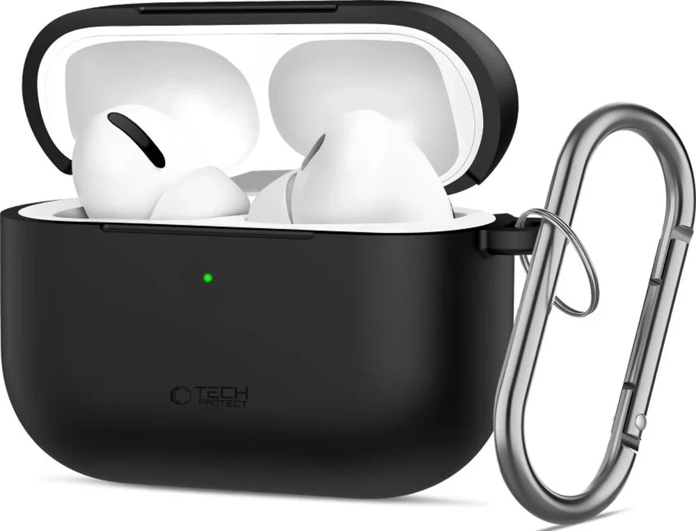 „Tech-Protect“ silikoninis dėklas su kabliuku, skirtas „AirPods Pro 3“ ausinėms - Juodas