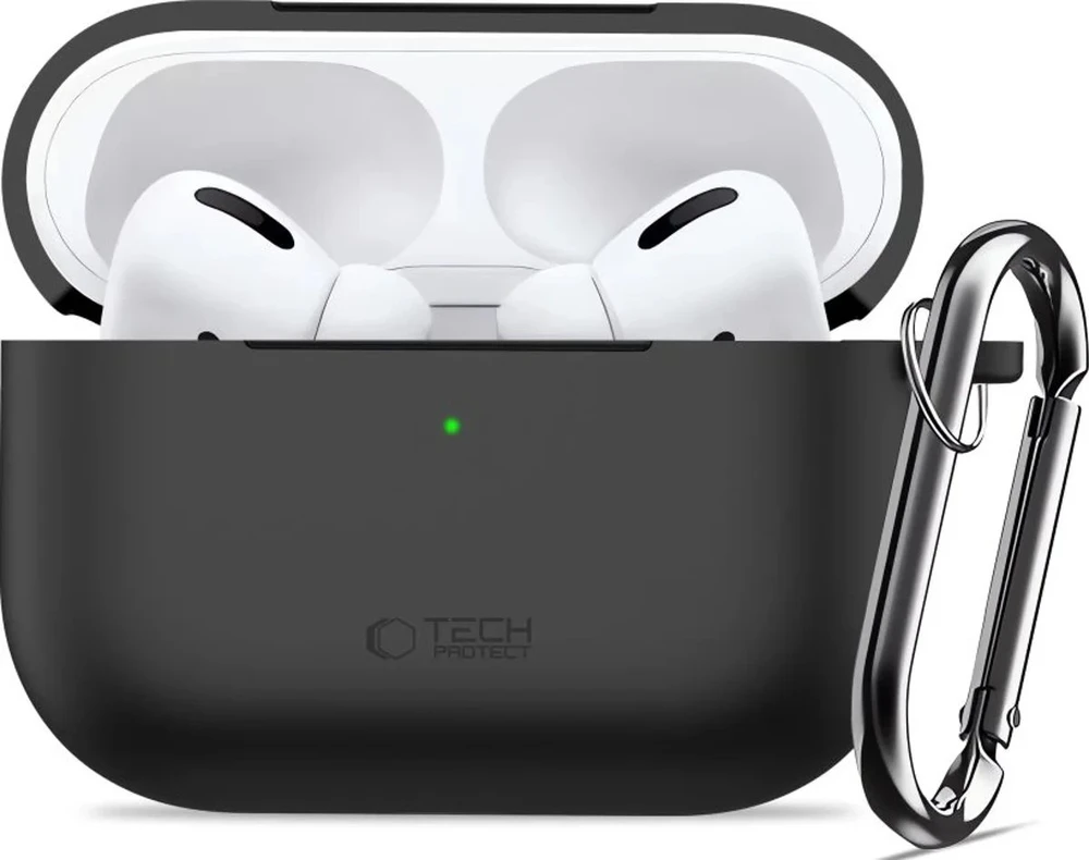 „Tech-Protect“ silikoninis dėklas su kabliuku, skirtas „AirPods Pro 3“ ausinėms - Juodas