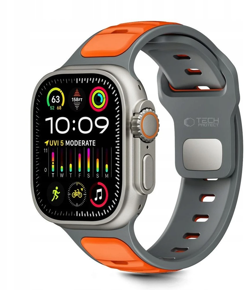 Tech-Protect IconBir Line apyrankė skirta Apple Watch 44 / 45 / 46 / 49 mm – pilkos spalvos-oranžinės spalvos