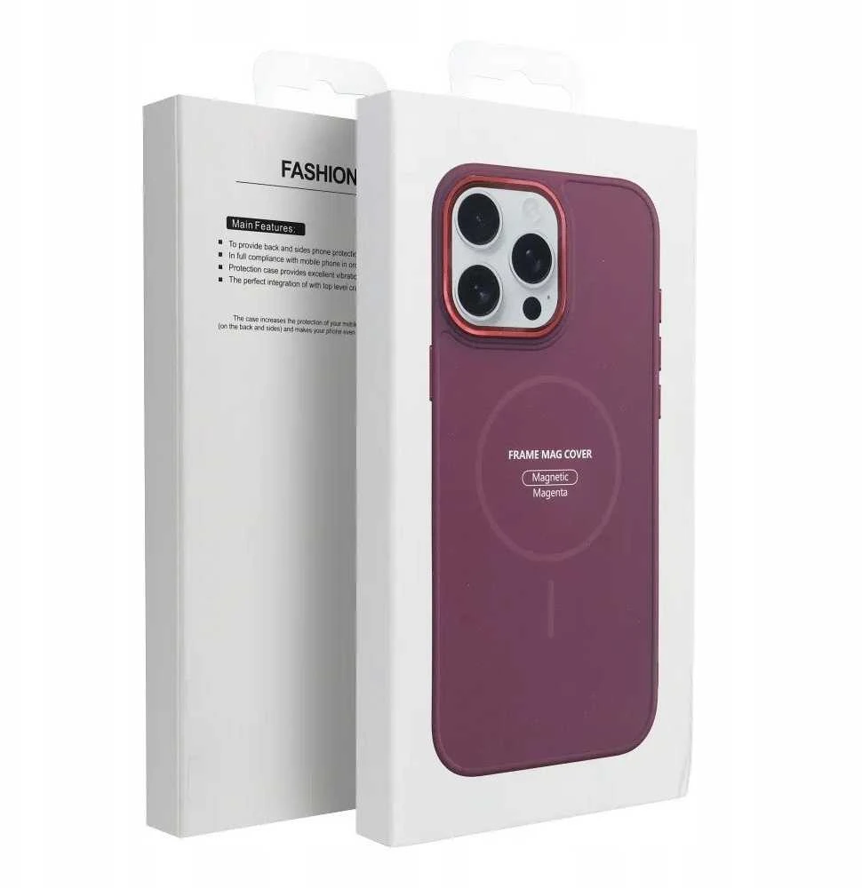 Oem Originalus „iPhone 15 PRO“ dėklas su „Frame Mag Cover“, suderinamas su „MagSafe“, rausvai raudonas