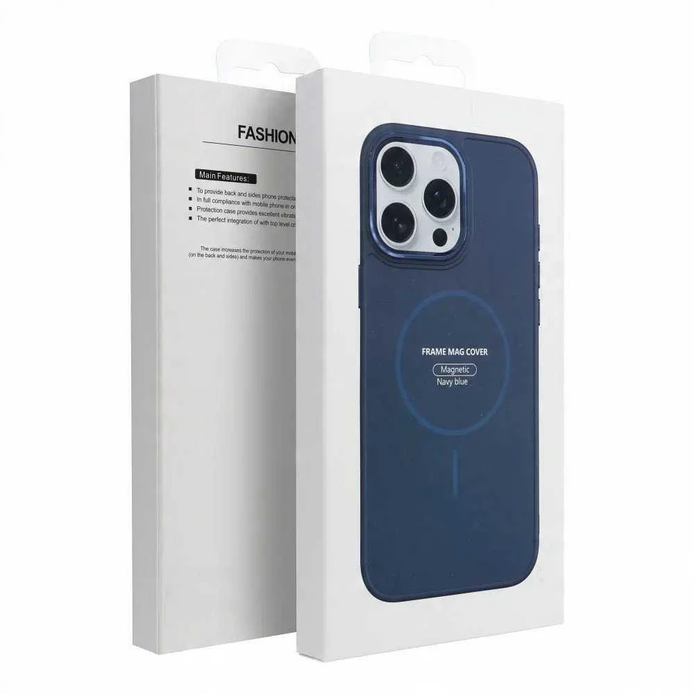 OEM dėklas, skirtas „iPhone 14 Frame Mag Cover“, suderinamas su „MagSafe“, tamsiai mėlynas