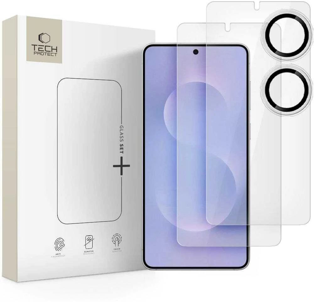 apsauginis stiklas Tech-Protect Glass Set+ 3-pack skirta Samsung Galaxy S25 Edge – skaidrus