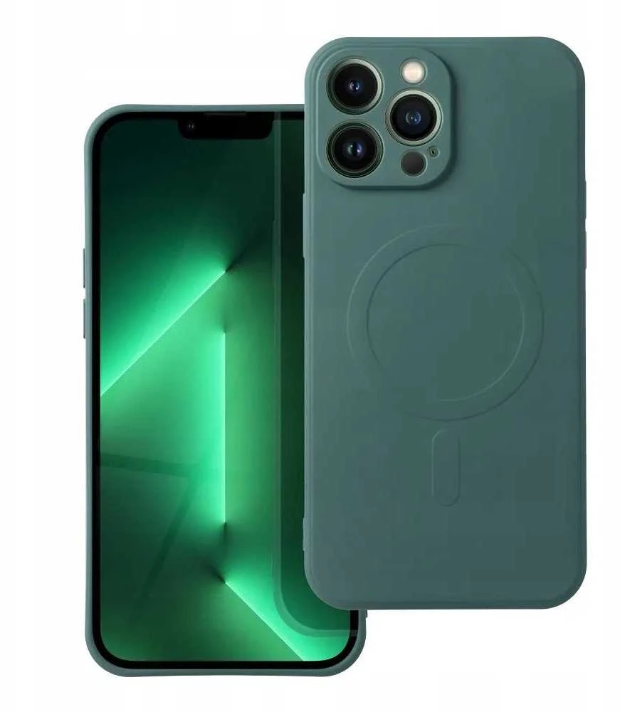 4Kom Oem Silikoninis MAG COVER dėklas suderinamas su MagSafe skirtas Samsung Galaxy S25 Edge dark žalios spalvos