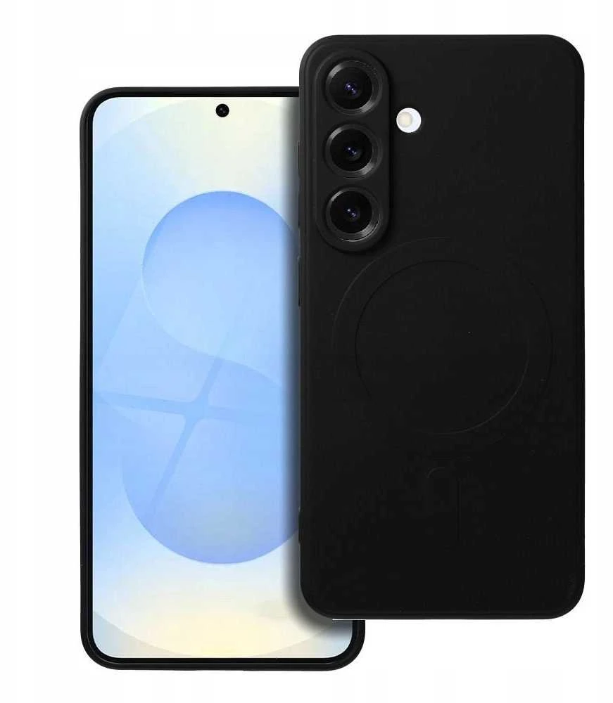 4Kom Oem Silikoninis MAG COVER dėklas suderinamas su MagSafe skirtas Samsung Galaxy S25 Edge juodos spalvos