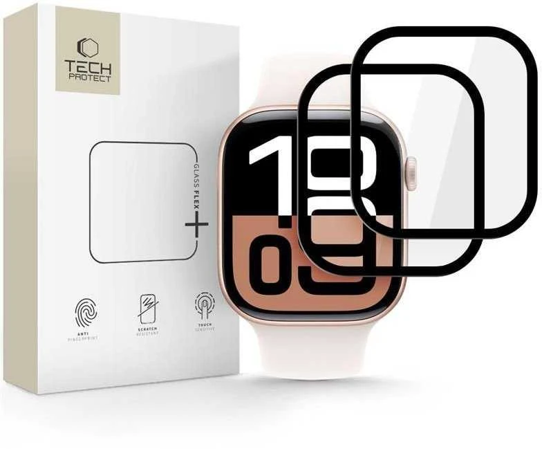 „Tech-Protect Glass Flex+ Hybrid Glass“ 2 vnt. apsauginių stikliukų pakuotė „Apple Watch 10“ (42 mm) – juodas