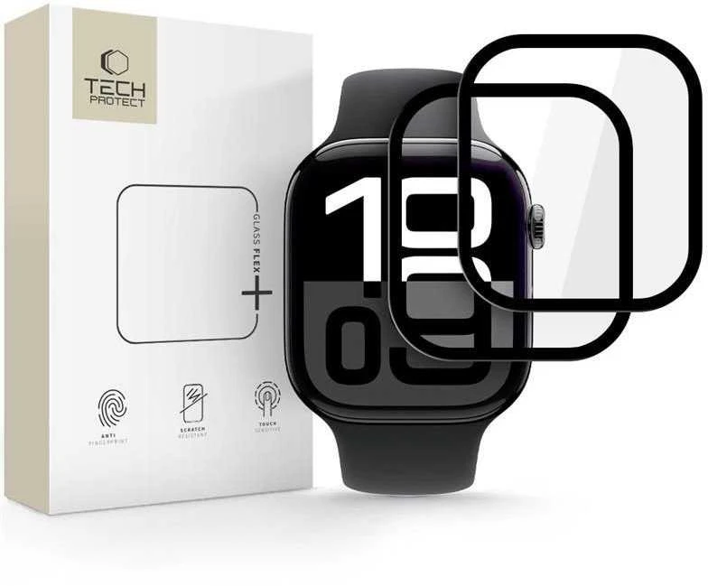 „Tech-Protect Glass Flex+ Hybrid Glass“ 2 vnt. sijonų pakuotė „Apple Watch 10“ (46 mm) – Juodas