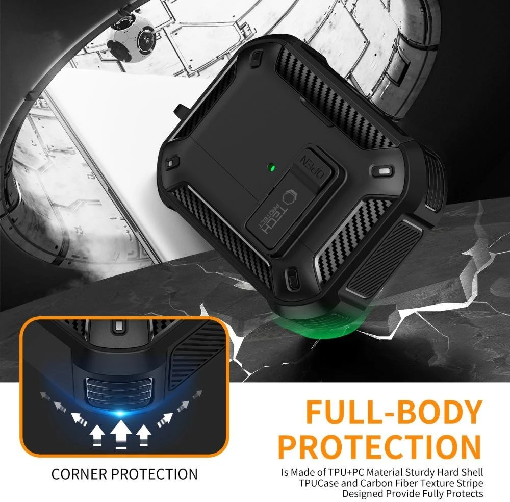 „Tech-Protect Carbonox MagSafe“ dėklas, skirtas „AirPods Pro“ ausinėms - juodas