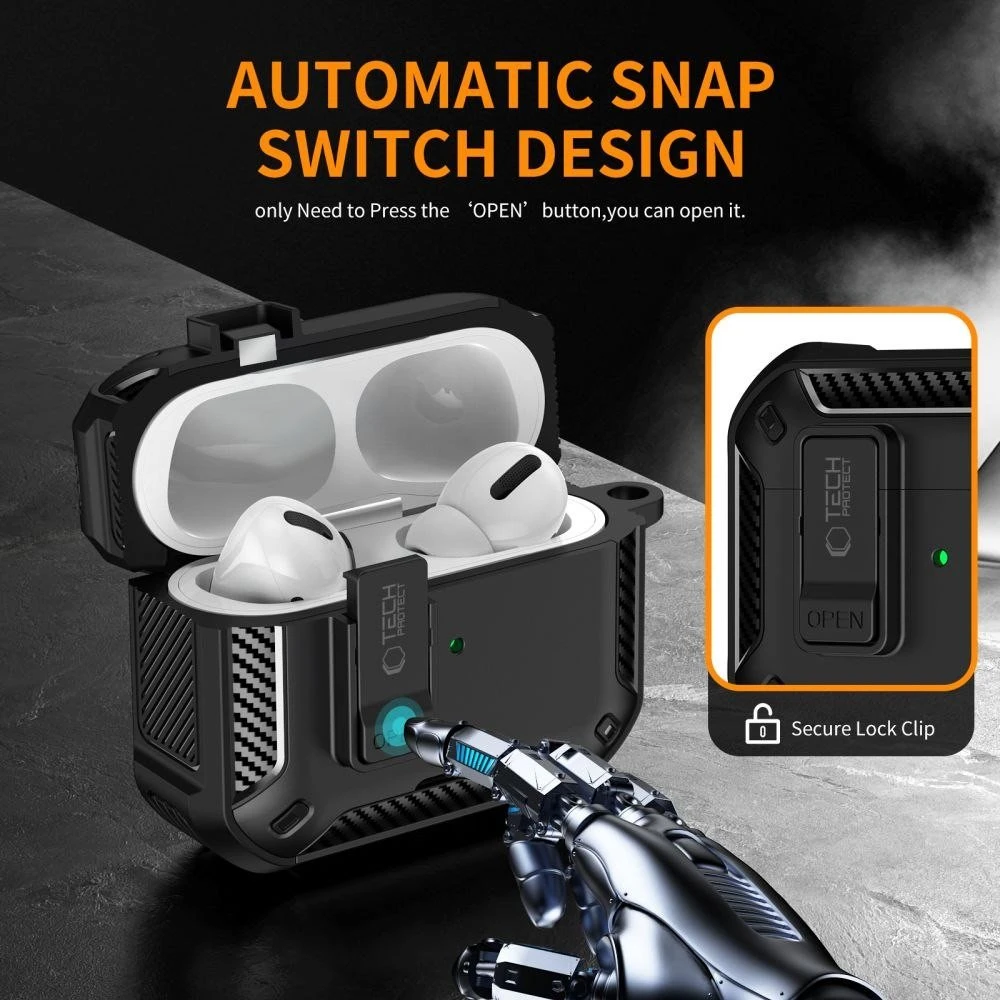 „Tech-Protect Carbonox MagSafe“ dėklas, skirtas „AirPods Pro“ ausinėms - juodas