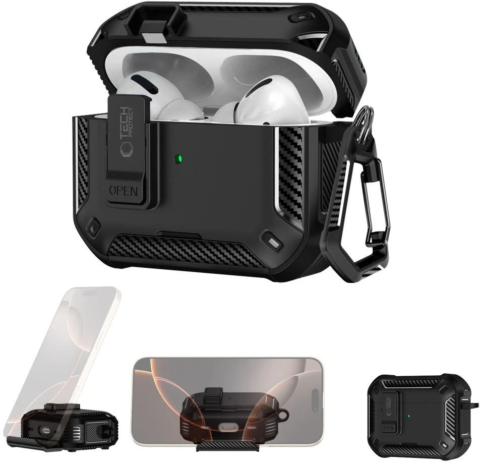 „Tech-Protect Carbonox MagSafe“ dėklas, skirtas „AirPods Pro“ ausinėms - juodas
