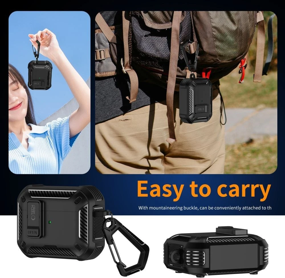 „Tech-Protect Carbonox MagSafe“ dėklas, skirtas „AirPods Pro“ ausinėms - juodas