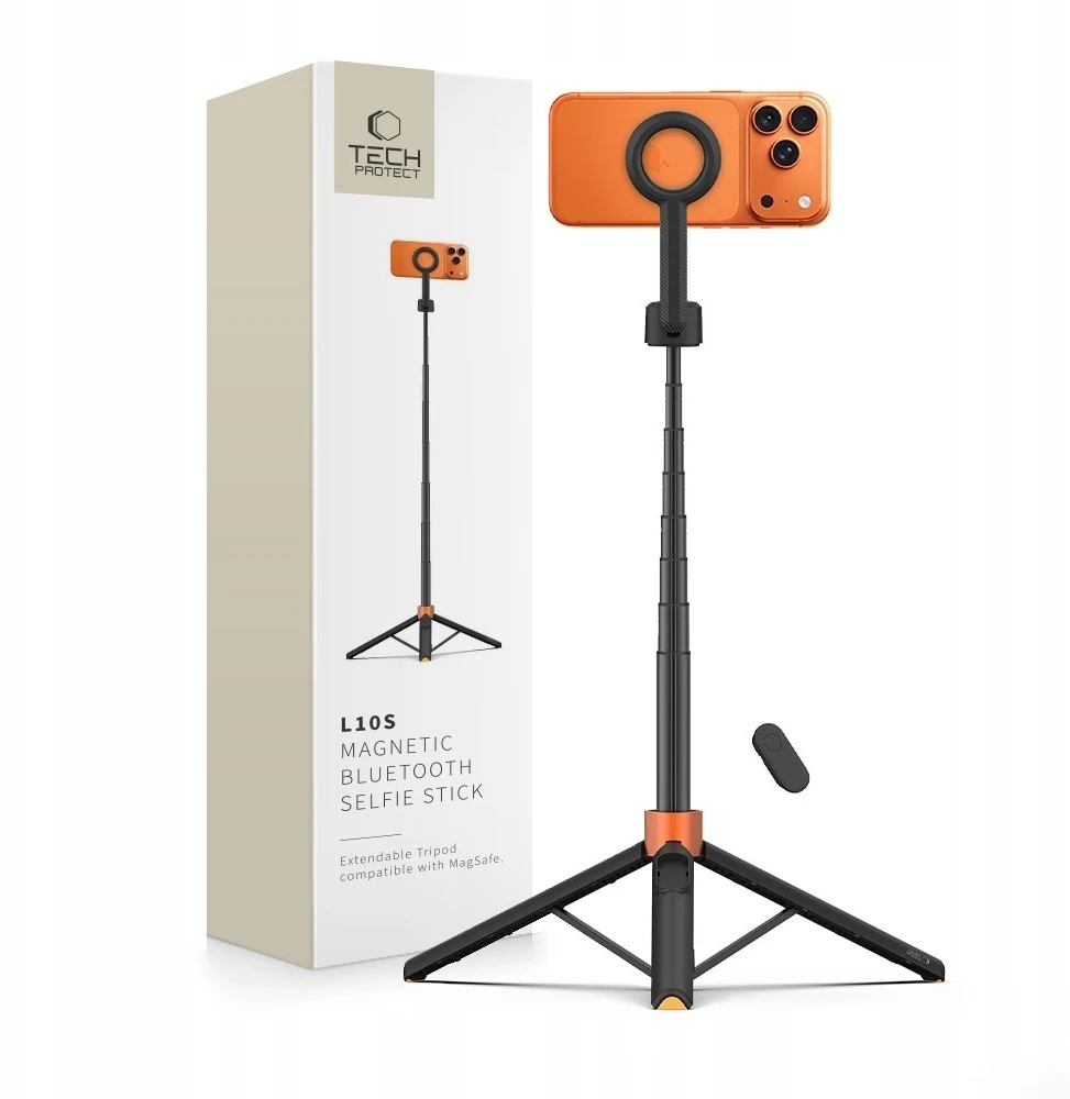 Tech-Protect L10S Bluetooth Selfie Stick Tripod - Juodas and Oranžinis