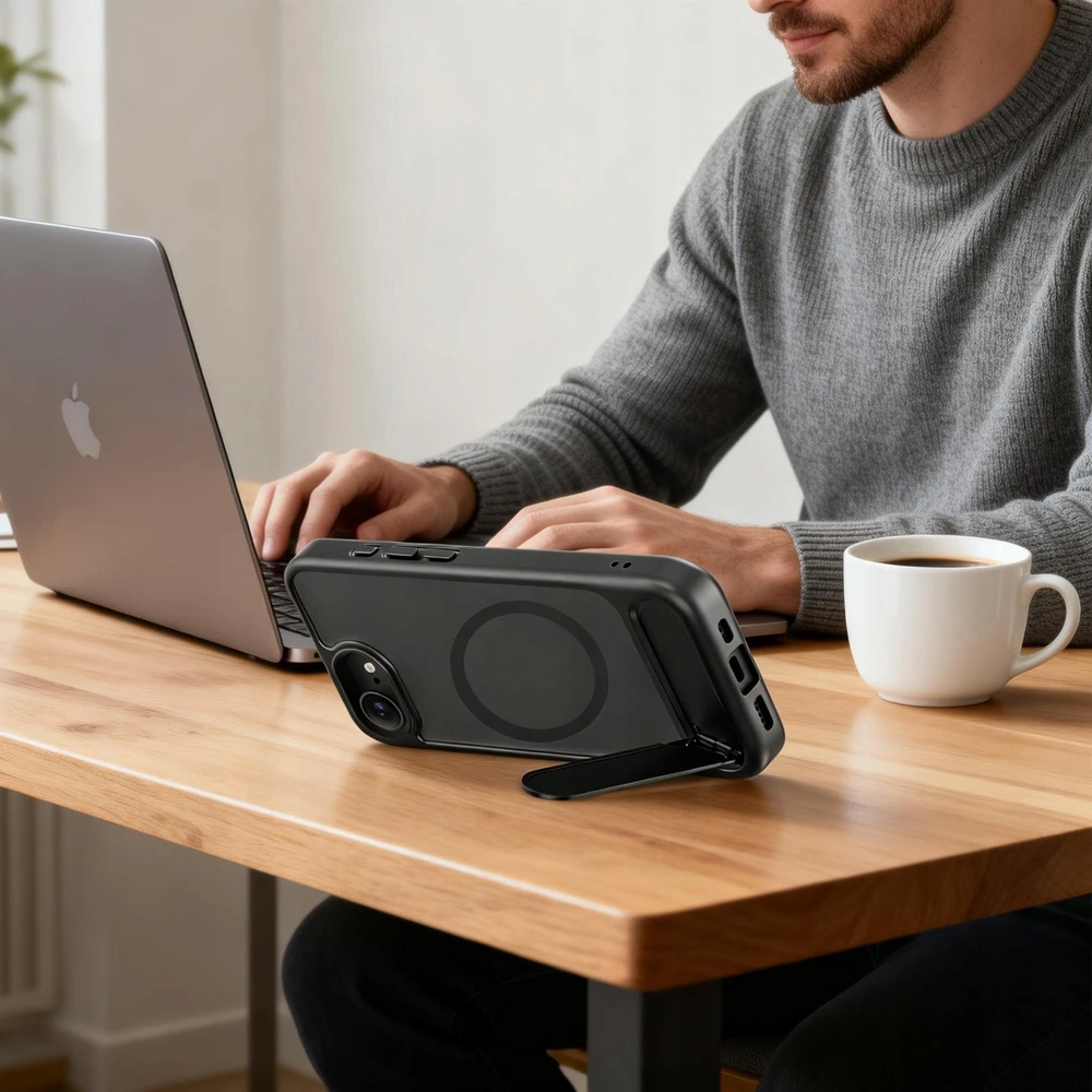 „Tech-Protect MagRack MagSafe“ dėklas, skirtas „iPhone 16e / 17e“ – Juodas