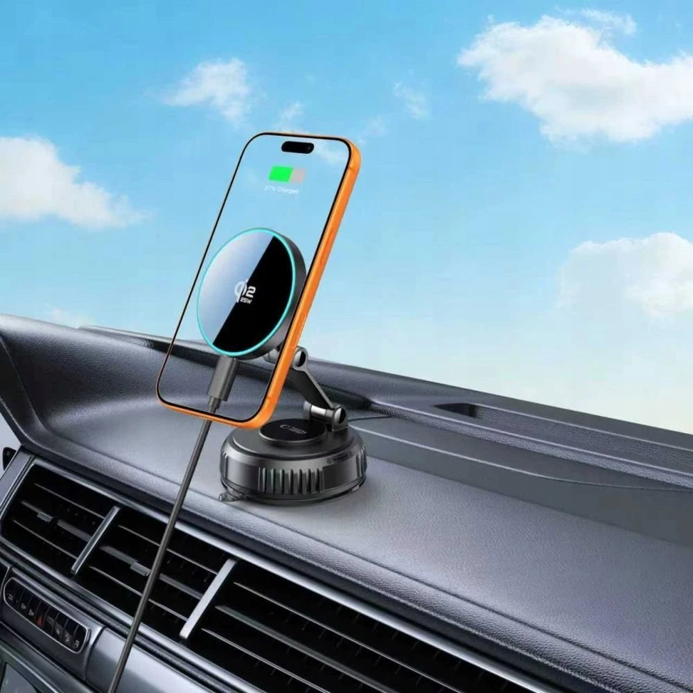 Tech-Protect mm25W-V8 QI2.2 Magnetic MagSafe WINDSHIELD & DASHBOARD automobilinis telefono laikiklis belaidis įkroviklis 25W juodos spalvos