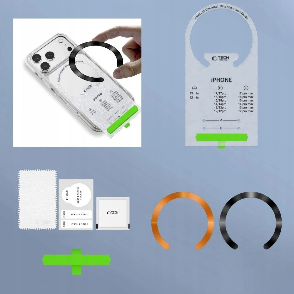 „Tech-Protect MMP-210“ magnetinis „MagSafe Ring“ 2 vnt. juodas ir kosminis oranžinis