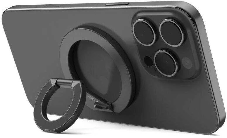 Juodas magsafe žiedas telefonui su laikikliu pirštui „Tech-Protect MMR400 Magnetic Magsafe”