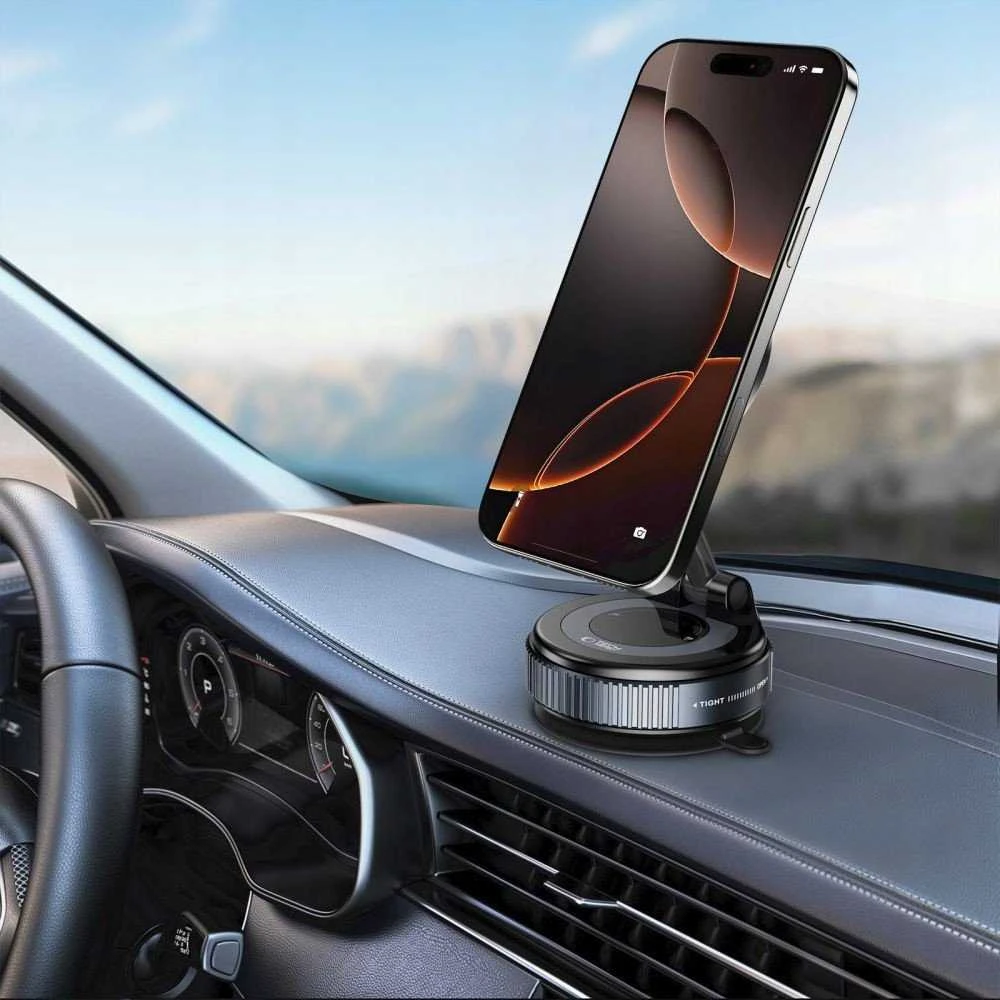 Juodas automobilinis magnetinis telefono laikiklis „Tech-Protect N60 Magsafe Wind & Dash”