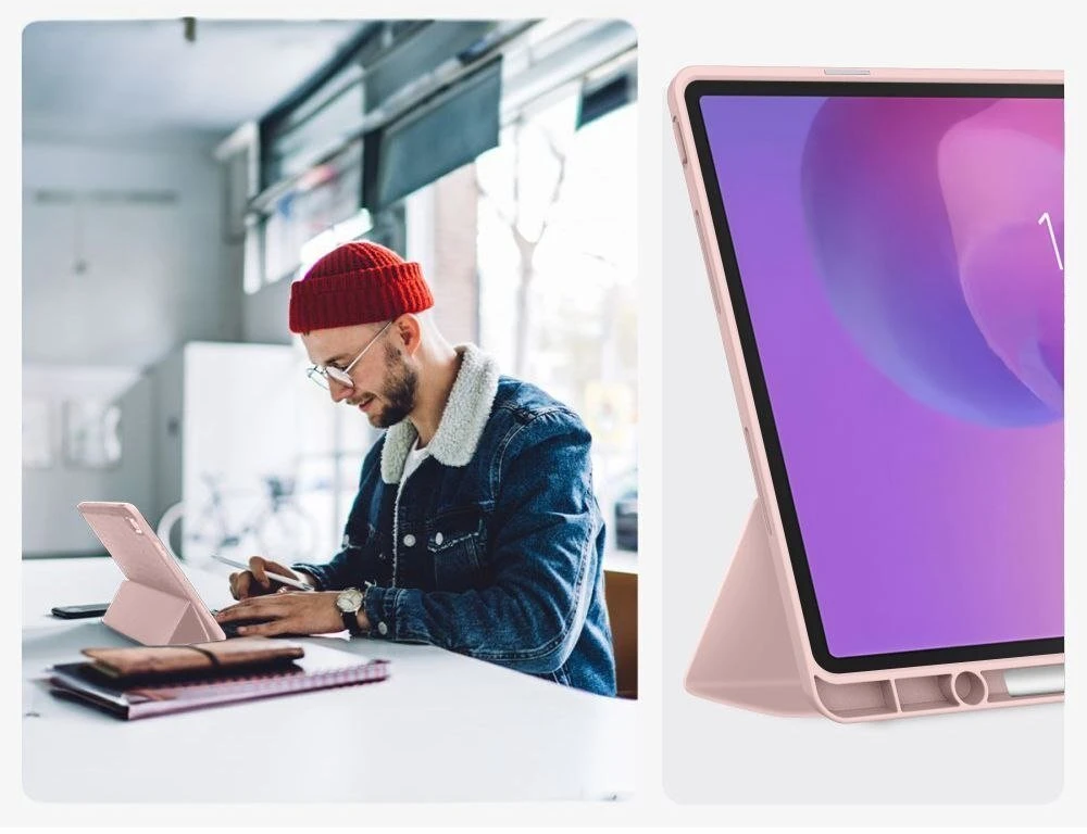 Tech Protect TechProtect SmartCase Pen dėklas skirtas Lenovo Idea Tab Plus 12.1 TB-361 – rožinės spalvos