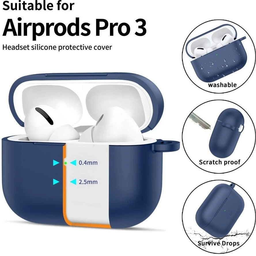 „Tech-Protect“ silikoninis dėklas su kabliuku, skirtas „AirPods Pro“ ausinėms – tamsiai mėlynas Mėlyna