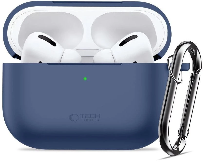 „Tech-Protect“ silikoninis dėklas su kabliuku, skirtas „AirPods Pro“ ausinėms – tamsiai mėlynas Mėlyna