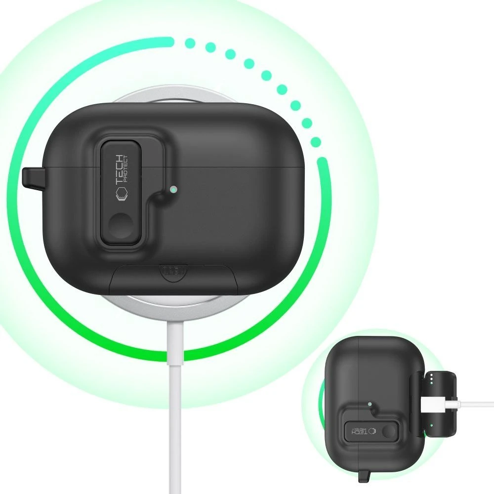 „Tech-Protect“ plonas kabliuko dėklas, skirtas „AirPods Pro 3“ ausinėms – Juodas