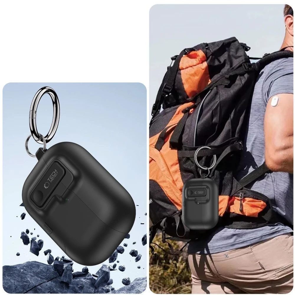 „Tech-Protect“ plonas kabliuko dėklas, skirtas „AirPods Pro 3“ ausinėms – Juodas