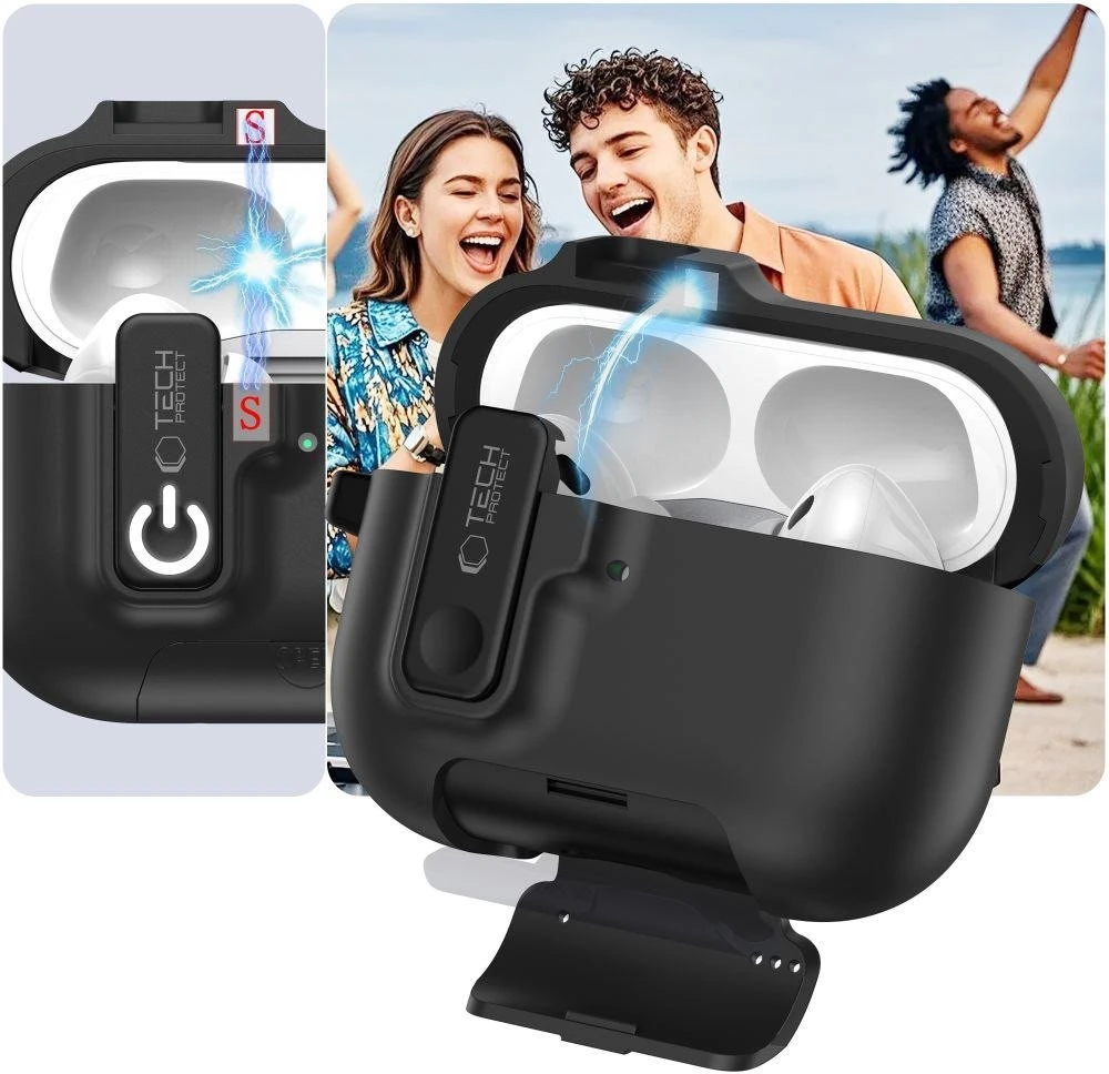 „Tech-Protect“ plonas kabliuko dėklas, skirtas „AirPods Pro 3“ ausinėms – Juodas