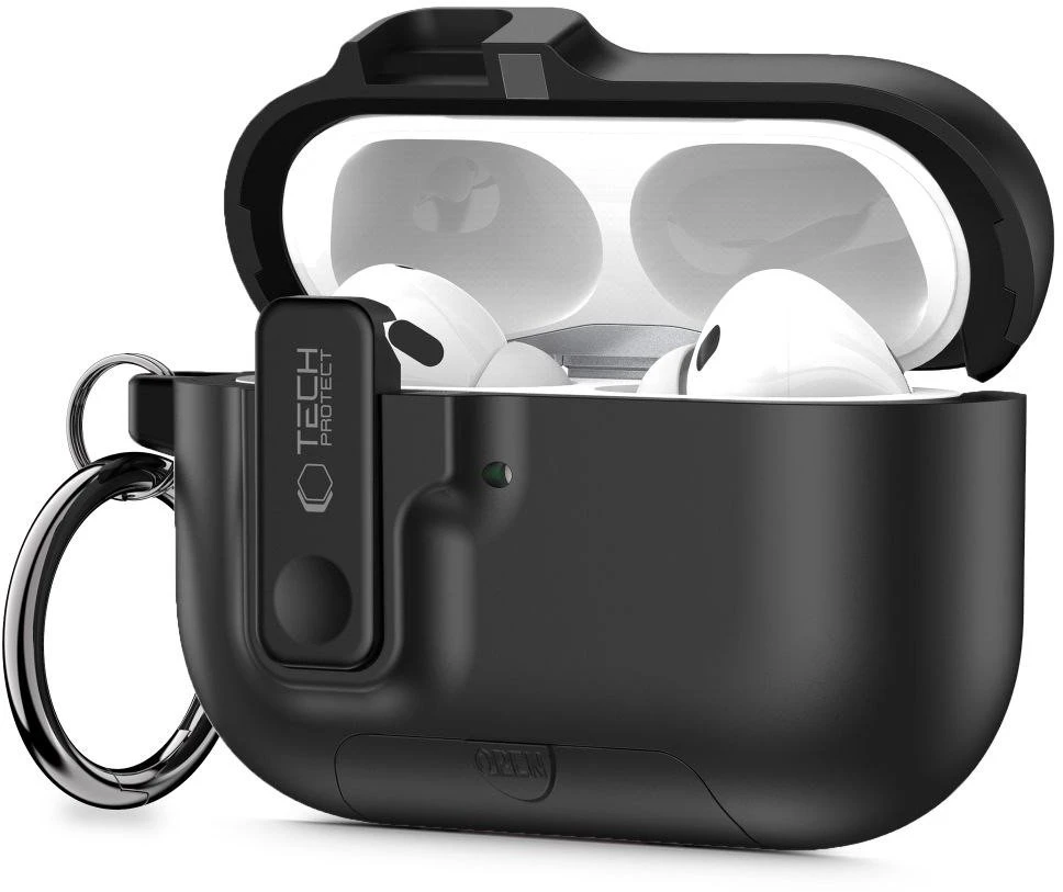 „Tech-Protect“ plonas kabliuko dėklas, skirtas „AirPods Pro 3“ ausinėms – Juodas