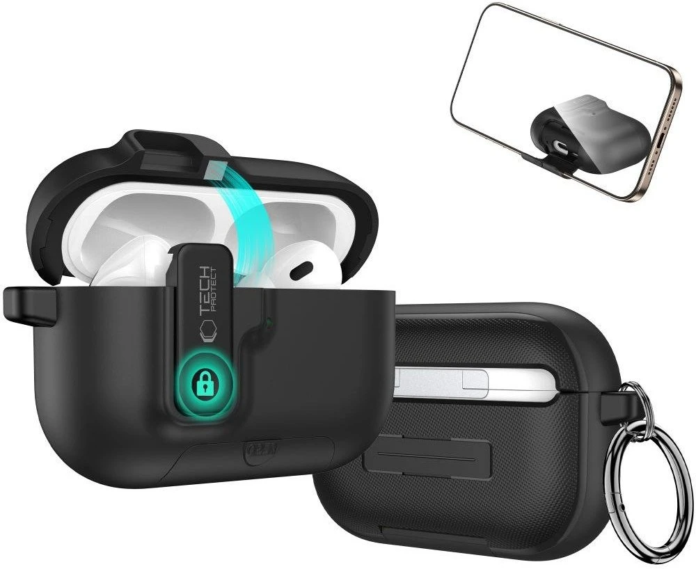 „Tech-Protect“ plonas kabliuko dėklas, skirtas „AirPods Pro 3“ ausinėms – Juodas