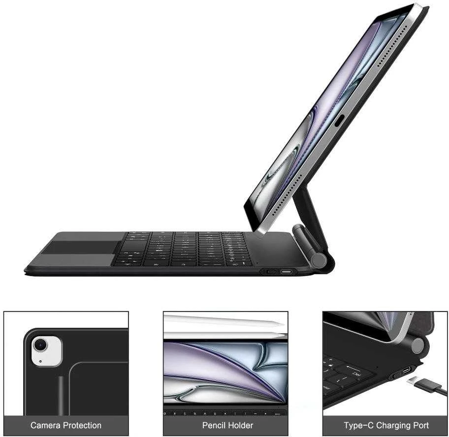 „Tech-Protect Smartcase Magnetic“ su klaviatūra, skirtas „iPad Pro 12.9“ (2020 /2021 / 2022) / 13“ (2024 / 2025 / 2026) - Juodas