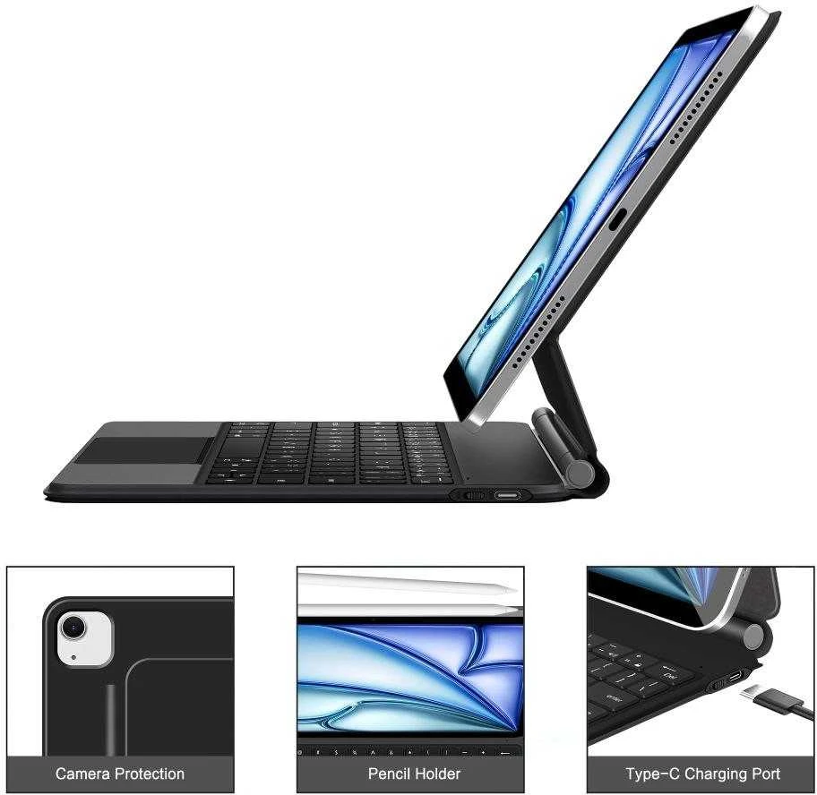 „Tech-Protect Smartcase Magnetic“ su klaviatūra, skirtas „iPad Air 10.9“ (2020/2022) / 11“ (2024/2025/2026) - Juodas