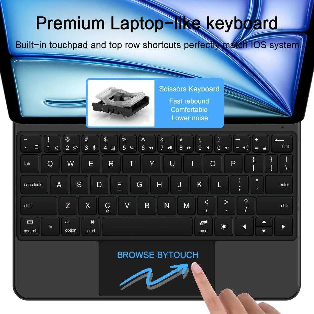 „Tech-Protect Smartcase Magnetic“ su klaviatūra, skirtas „iPad Air 10.9“ (2020/2022) / 11“ (2024/2025/2026) - Juodas