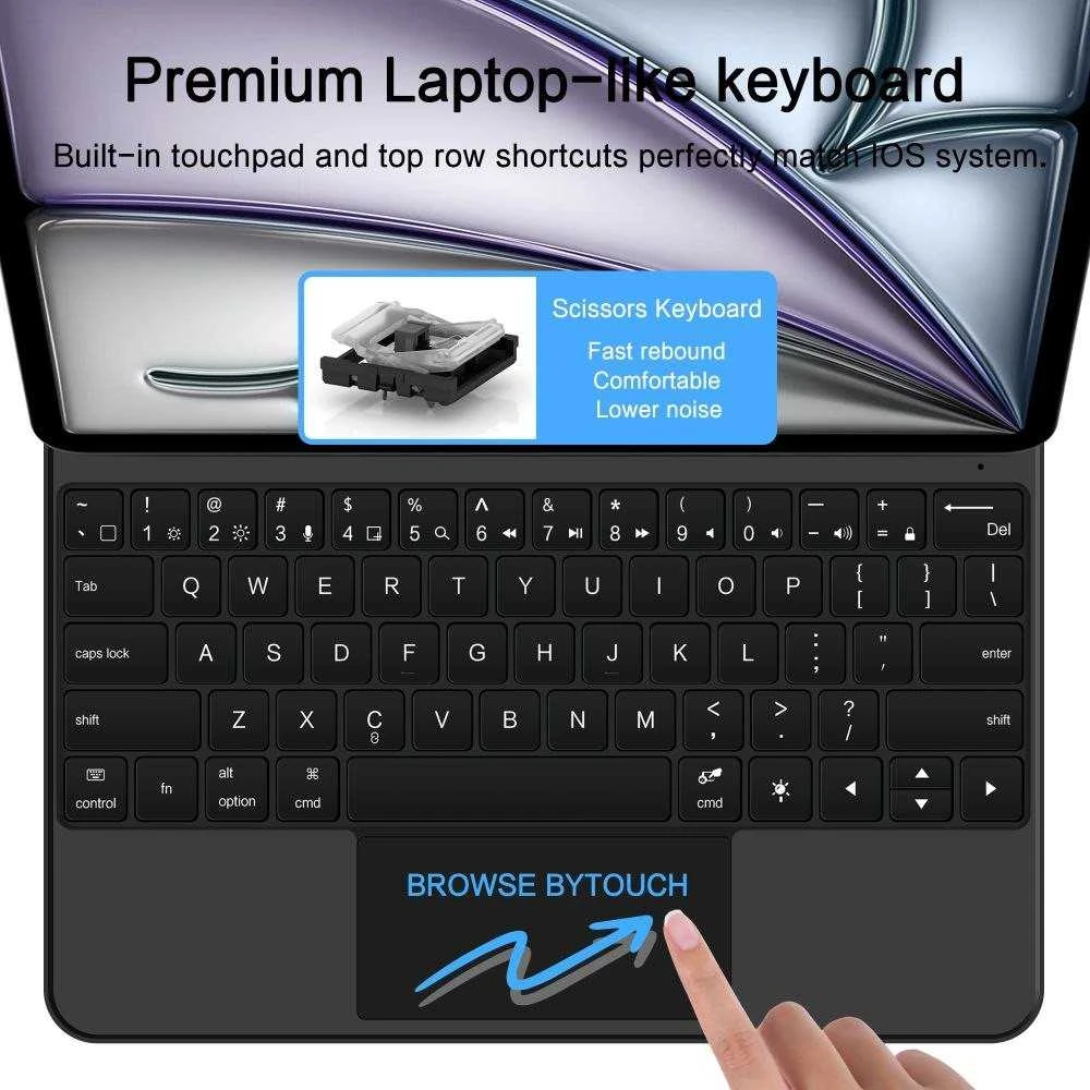 „Tech-Protect Smartcase Magnetic“ su klaviatūra, skirtas „iPad Pro 12.9“ (2020 /2021 / 2022) / 13“ (2024 / 2025 / 2026) - Juodas