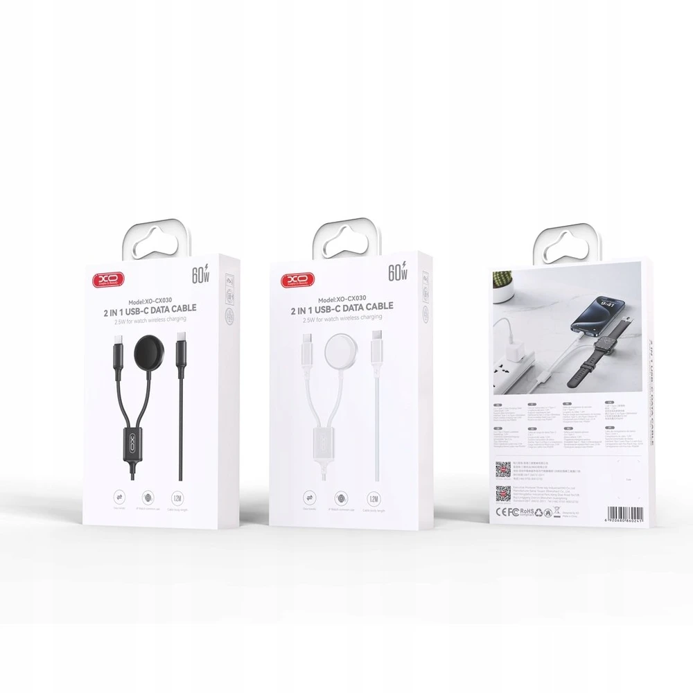XO belaidis indukcinis įkroviklis CX030 juodas Apple Watch su laidu USB-C -USB-C
